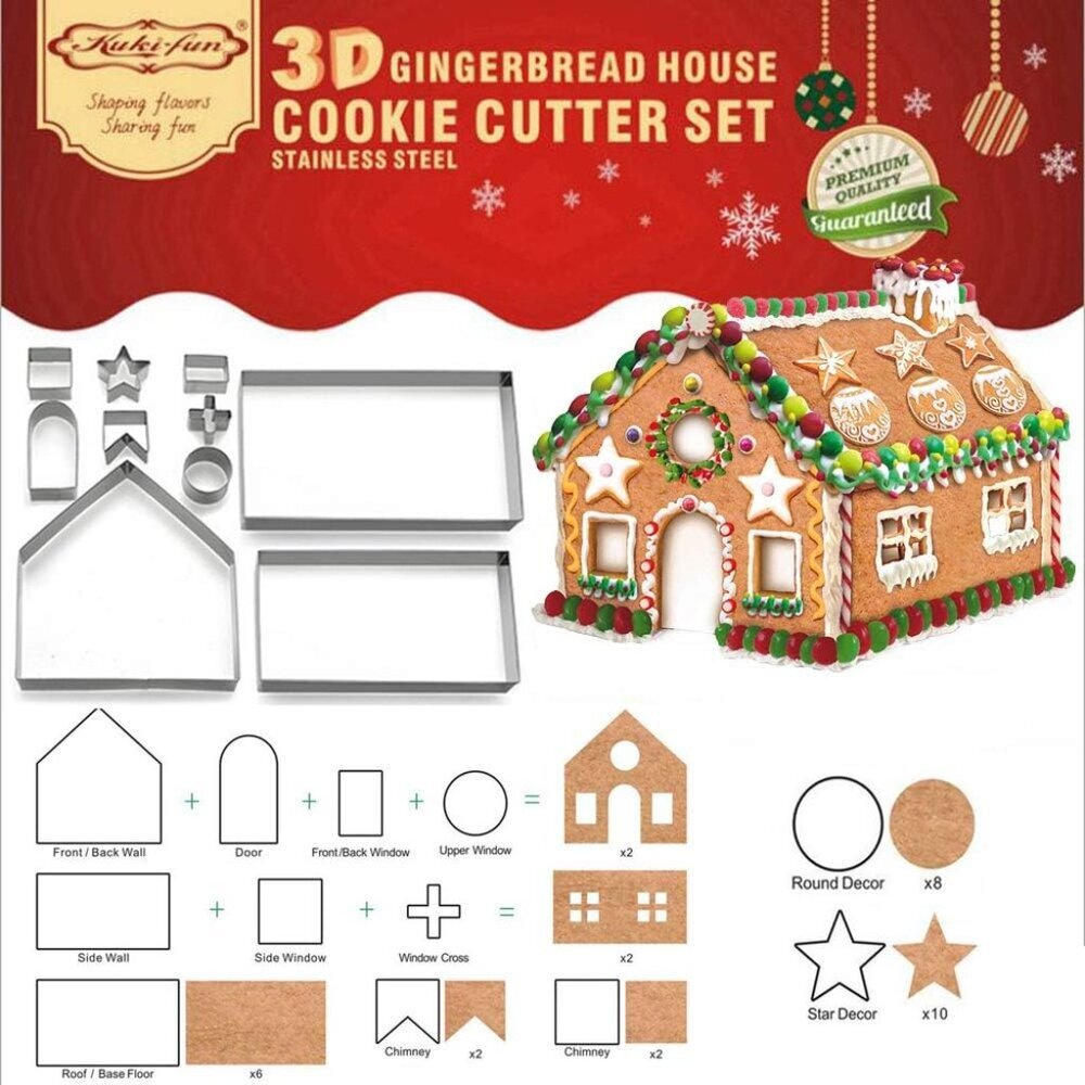 Set of 10 Gingerbread House Cookie Cutter Set, 3D Gingerbread House Kit Christma